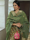 Banarasee Handloom Chanderi Salwar Kameez Fabric With Meena & Zari Design-Olive Green