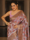 Banarasee Handloom Pure Dupion Saree With Antique Zari Border With Meena Design-Lavender