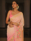 Banarasee Georgette Dual Color Saree With Zari Work & Meena Border-Pink