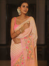 Banarasee Georgette Dual Color Saree With Zari Work & Meena Border-Pink