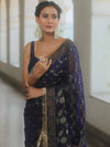 Banarasee Handwoven Georgette Saree Zari Design With Lace-Deep Blue