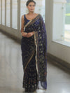 Banarasee Handwoven Georgette Saree Zari Design With Lace-Deep Blue