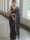 Banarasee Handwoven Georgette Saree Zari Design With Lace-Deep Blue