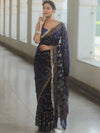 Banarasee Handwoven Georgette Saree Zari Design With Lace-Deep Blue