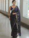 Banarasee Handwoven Georgette Saree Zari Design With Lace-Deep Blue