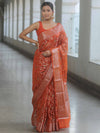 Banarasee Semi-Georgette Saree Silver Zari Jaal Design & Border-Rust