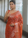 Banarasee Semi-Georgette Saree Silver Zari Jaal Design & Border-Rust