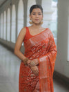 Banarasee Semi-Georgette Saree Silver Zari Jaal Design & Border-Rust