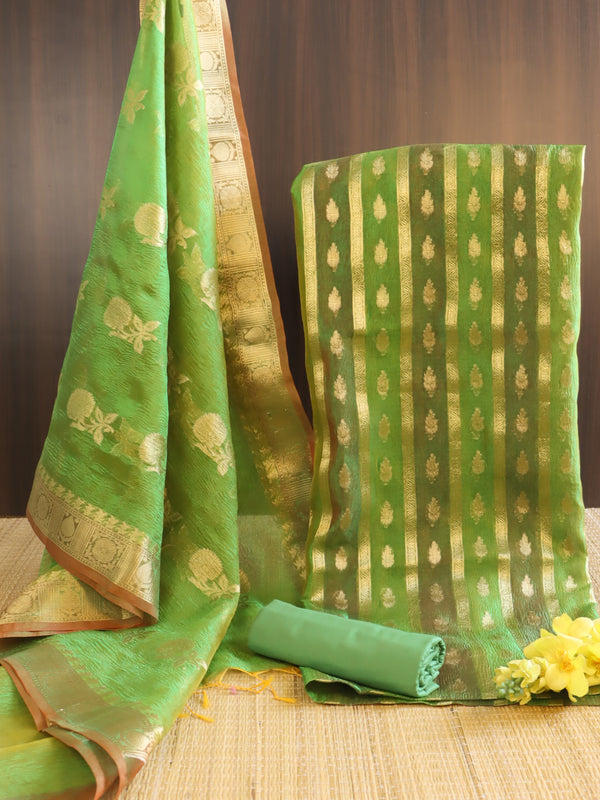 Banarasee Crushed Tissue Salwar Kameez Fabric With Dupatta Set-Light Green