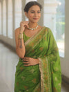 Banarasee Handwoven Georgette Saree Zari Design With Lace-Heena Green