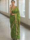 Banarasee Handwoven Georgette Saree Zari Design With Lace-Heena Green