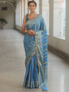 Banarasee Handwoven Georgette Saree Zari Design With Lace-Light Blue