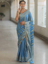 Banarasee Handwoven Georgette Saree Zari Design With Lace-Light Blue