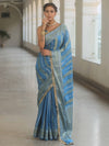 Banarasee Handwoven Georgette Saree Zari Design With Lace-Light Blue