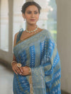 Banarasee Handwoven Georgette Saree Zari Design With Lace-Light Blue