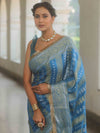 Banarasee Handwoven Georgette Saree Zari Design With Lace-Light Blue