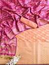 Banarasee Cotton Silk Salwar Kameez Fabric With Zari Work-Pink & Peach