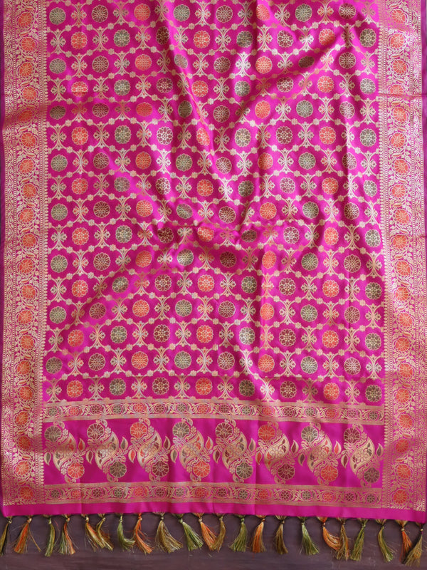 Banarasee Cotton Silk Salwar Kameez Fabric With Zari Work-Pink & Peach