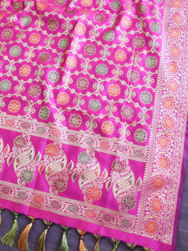 Banarasee Cotton Silk Salwar Kameez Fabric With Zari Work-Pink & Peach