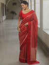 Banarasee Handwoven Semi Katan Saree Zari Buta Design With Plain Border-Red