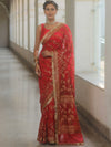 Banarasee Handwoven Georgette Saree Zari Design With Lace-Red