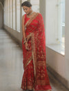 Banarasee Handwoven Georgette Saree Zari Design With Lace-Red