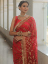 Banarasee Handwoven Georgette Saree Zari Design With Lace-Red