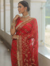 Banarasee Handwoven Georgette Saree Zari Design With Lace-Red