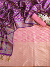 Banarasee Cotton Silk Salwar Kameez Fabric With Zari Work-Pink & Purple