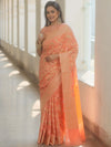 Banarasee Cotton Silk Saree Zari Jaal Design & Border-Peach