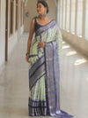 Banarasee Handwoven Semi Silk Saree With Zari Border Shibori Design-White & Blue