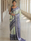 Banarasee Handwoven Semi Silk Saree With Zari Border Shibori Design-White & Blue