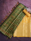 Banarasee Cotton Silk Salwar Kameez Fabric With Zari Work-Yellow & Green