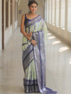 Banarasee Handwoven Semi Silk Saree With Zari Border Shibori Design-White & Blue