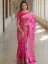 Banarasee Handwoven Art Silk Saree With Zari Border-Pink