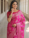 Banarasee Handwoven Art Silk Saree With Zari Border-Pink