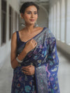 Banarasee Semi-Georgette Saree Jaal Design With Zari Border Design-Blue