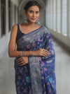 Banarasee Semi-Georgette Saree Jaal Design With Zari Border Design-Blue