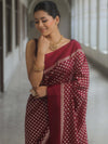 Banarasee Handwoven Semi Katan Saree Zari Buta Design With Plain Border-Maroon