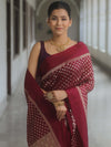 Banarasee Handwoven Semi Katan Saree Zari Buta Design With Plain Border-Maroon