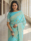 Banarasee Cotton Silk Saree Zari Jaal Design & Border-Light Blue