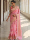 Banarasee Cotton Silk Saree Zari Jaal Design & Border-Pink