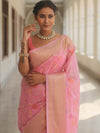 Banarasee Cotton Silk Saree Zari Jaal Design & Border-Pink