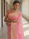 Banarasee Cotton Silk Saree Zari Jaal Design & Border-Pink