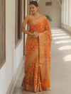 Banarasee Semi-Georgette Saree Jaal Design With Zari Border Design-Mustard Yellow