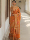 Banarasee Semi-Georgette Saree Jaal Design With Zari Border Design-Mustard Yellow