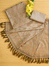 Banarasee Resham Zari Cotton Salwar Kameez Fabric With Dupatta Set-Brown