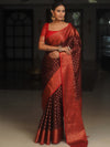 Banarasee Georgette Saree With Zari Work & Contrast Border-Brown & Maroon