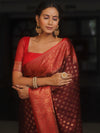 Banarasee Georgette Saree With Zari Work & Contrast Border-Brown & Maroon