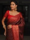 Banarasee Georgette Saree With Zari Work & Contrast Border-Brown & Maroon